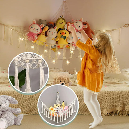 Rangement pour peluches | Filet Triangulaire Bomac™ Hamac en macramé esquis pour le rangement des peluches