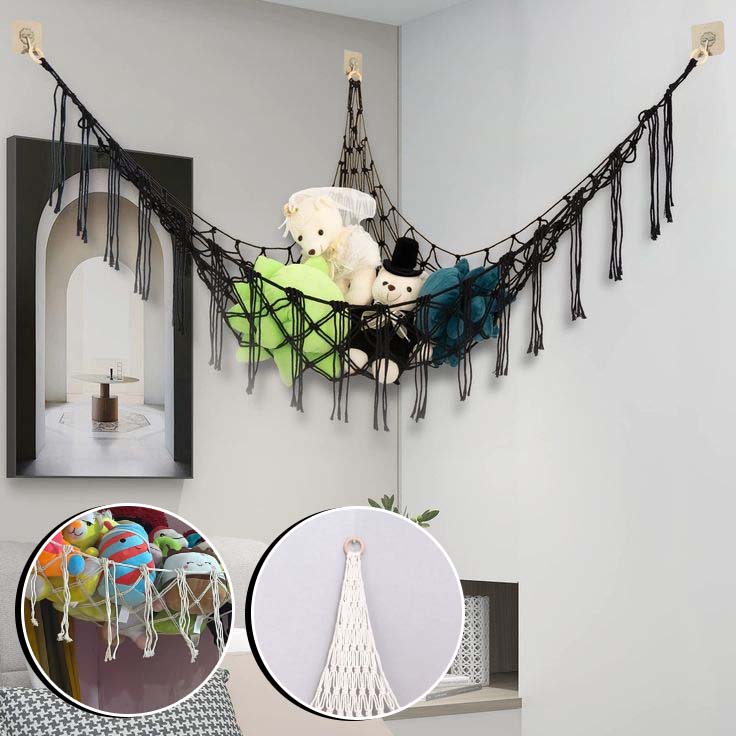 Rangement pour peluches | Filet Triangulaire Bomac™ Hamac en macramé esquis pour le rangement des peluches