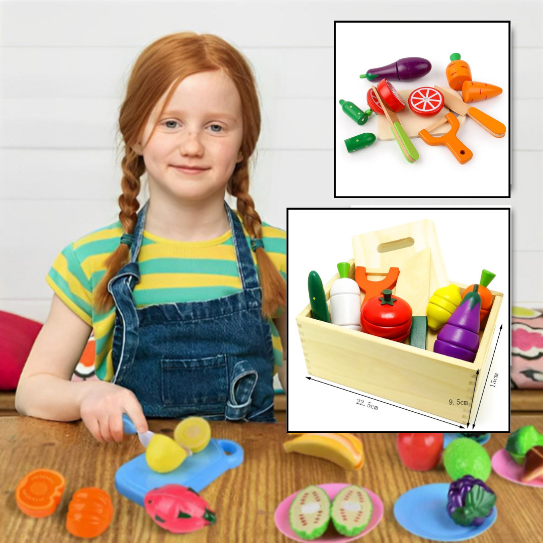 Jouet en bois pour cuisine | BoisMiam⹠Boite de légumes à découper