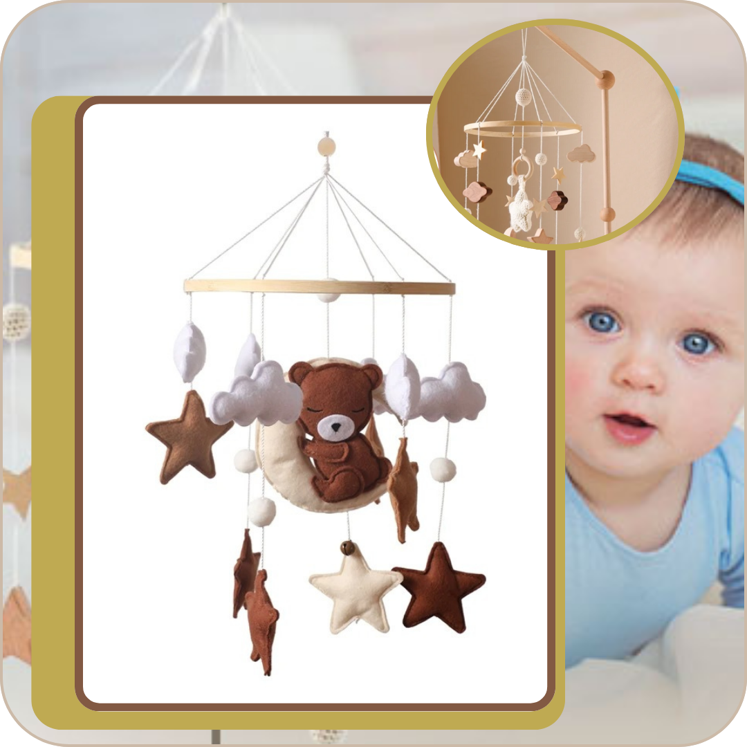 Mobile de lit *OURSON SUR LA LUNE* Décoration douce et étoilé pour la chambre de bébé