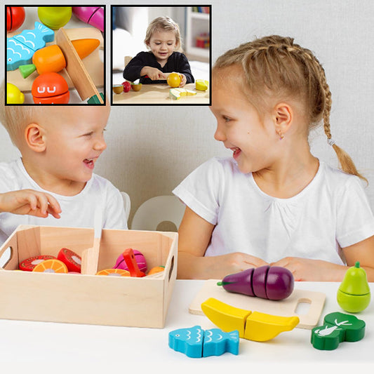Jouet en bois pour cuisine | BoisMiam™ Boite de légumes à découper