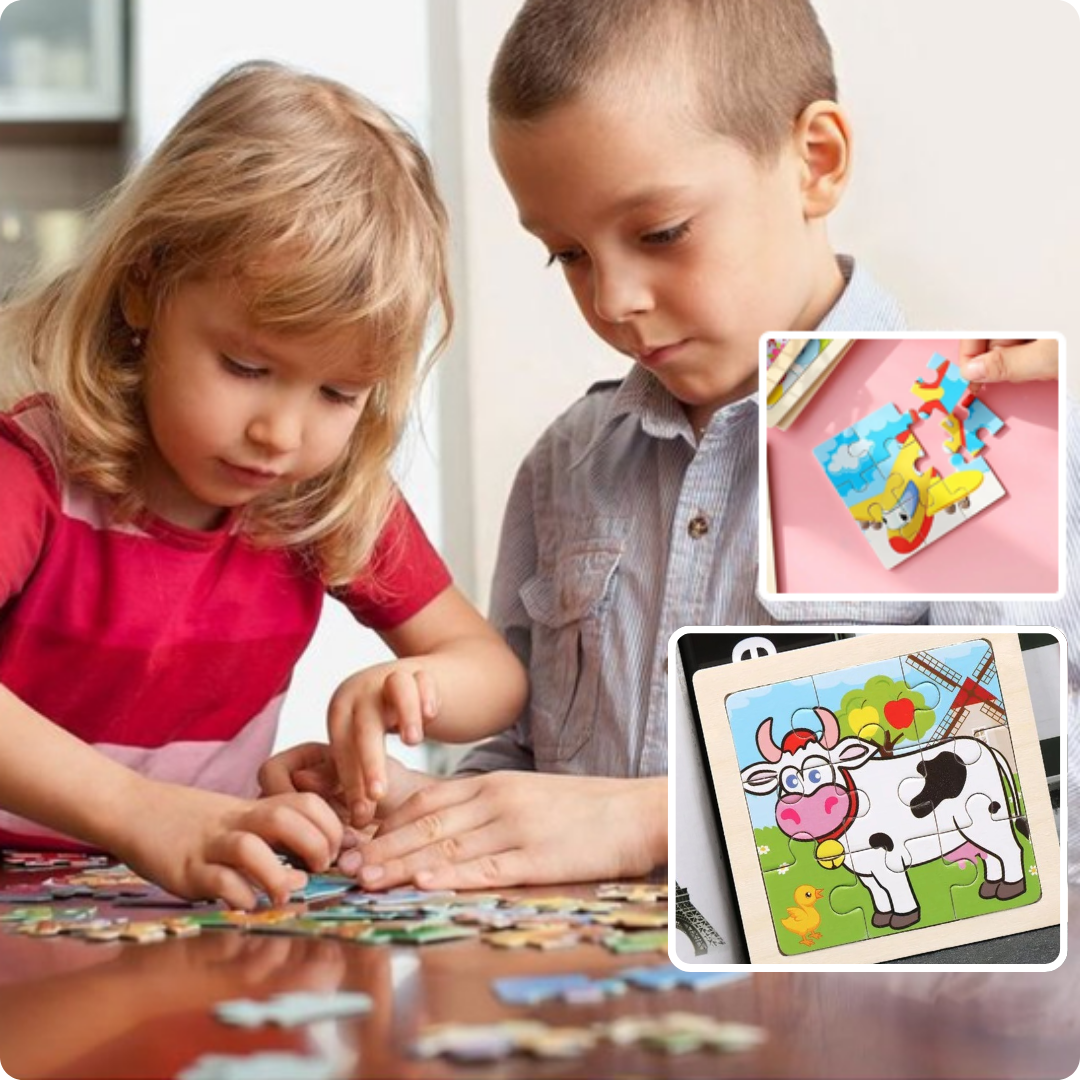 Puzzle Bois Bébé 11x11cm -  À LA FERME - 7 images au choix