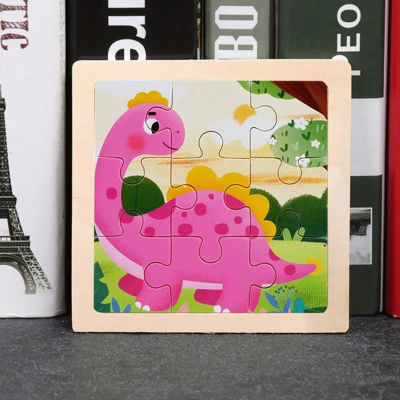 Puzzle Bois Bébé 11x11cm - Au Monde des Dinosaures