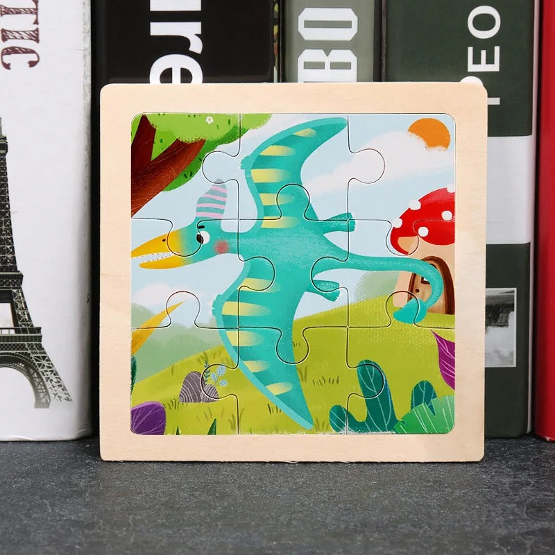 Puzzle Bois Bébé 11x11cm - Au Monde des Dinosaures