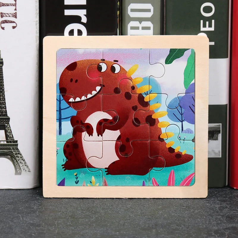 Puzzle Bois Bébé 11x11cm - Au Monde des Dinosaures