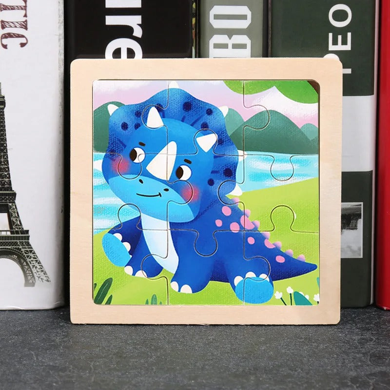 Puzzle Bois Bébé 11x11cm - Au Monde des Dinosaures