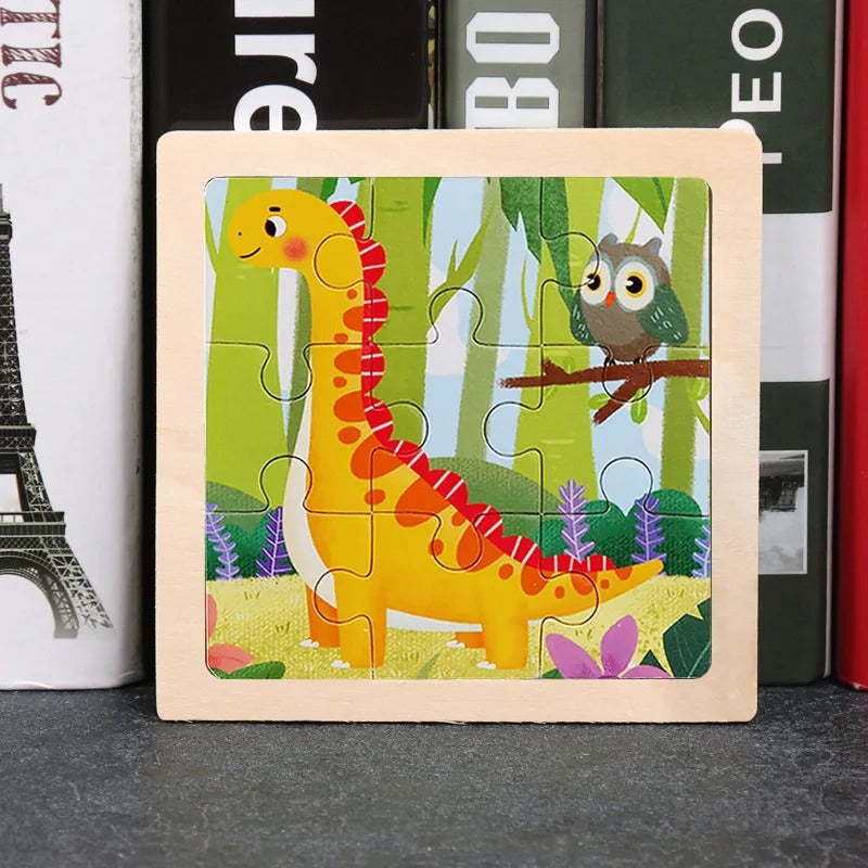 Puzzle Bois Bébé 11x11cm - Au Monde des Dinosaures