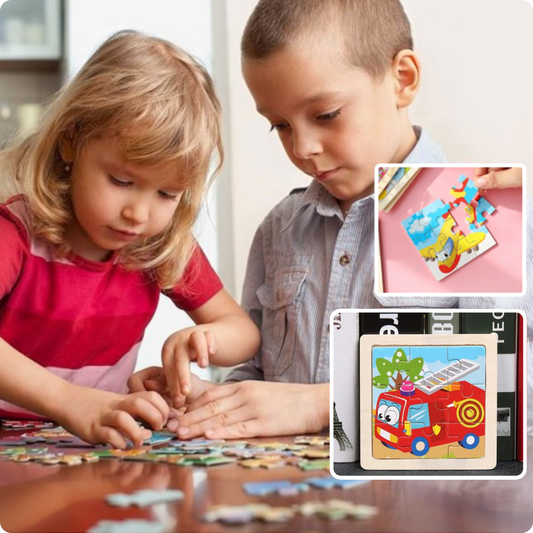 Puzzle Bois Bébé 11x11cm - Les Véhicules Moteur