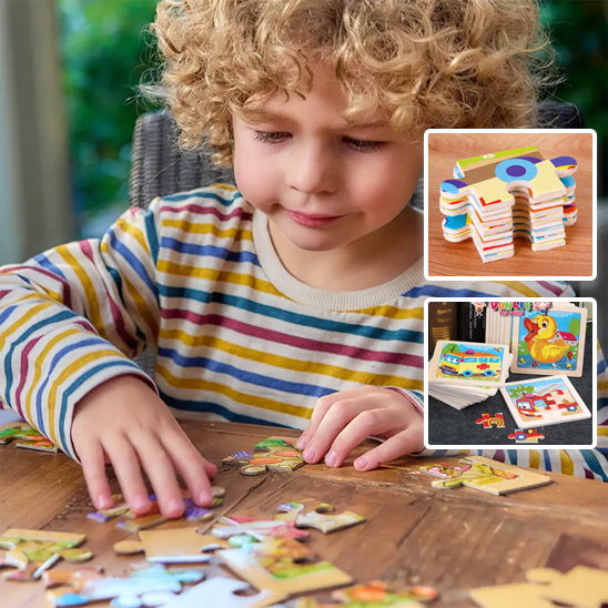 Puzzle Bois Bébé 11x11cm - Les Véhicules Moteur